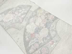 佐賀錦地紙に椿・草花・波千鳥模様織出し袋帯